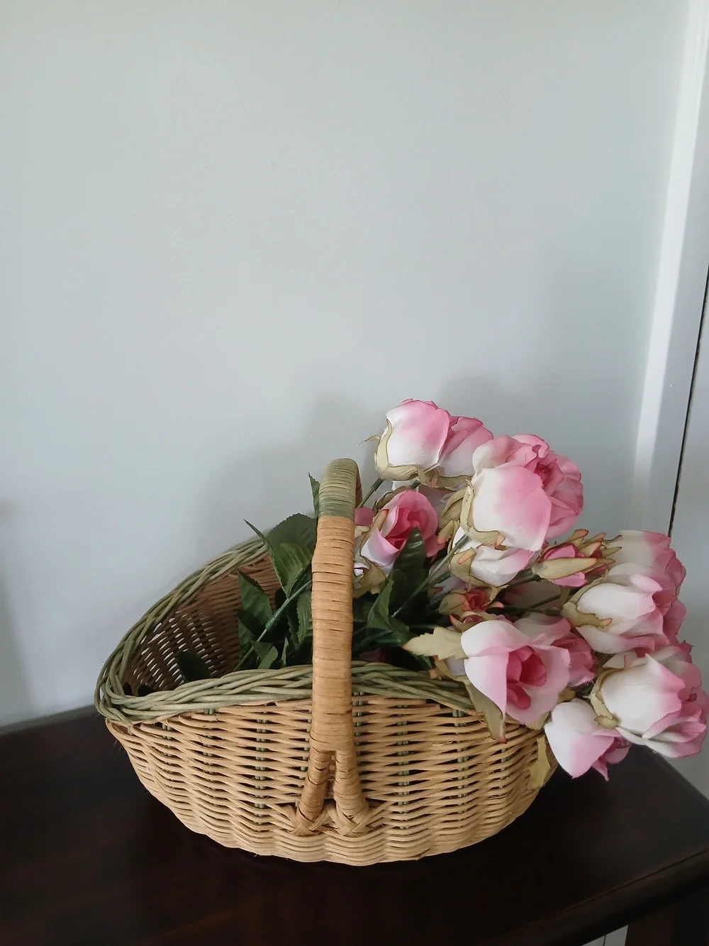Pink Rose Floral Basket Accent by